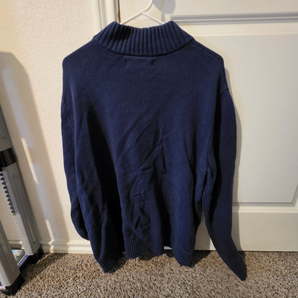 Eddie Bauer Mens XL Navy Blue Quarter Zip Mock Neck Ribbed Knit Pullover Sweater - Picture 4 of 6